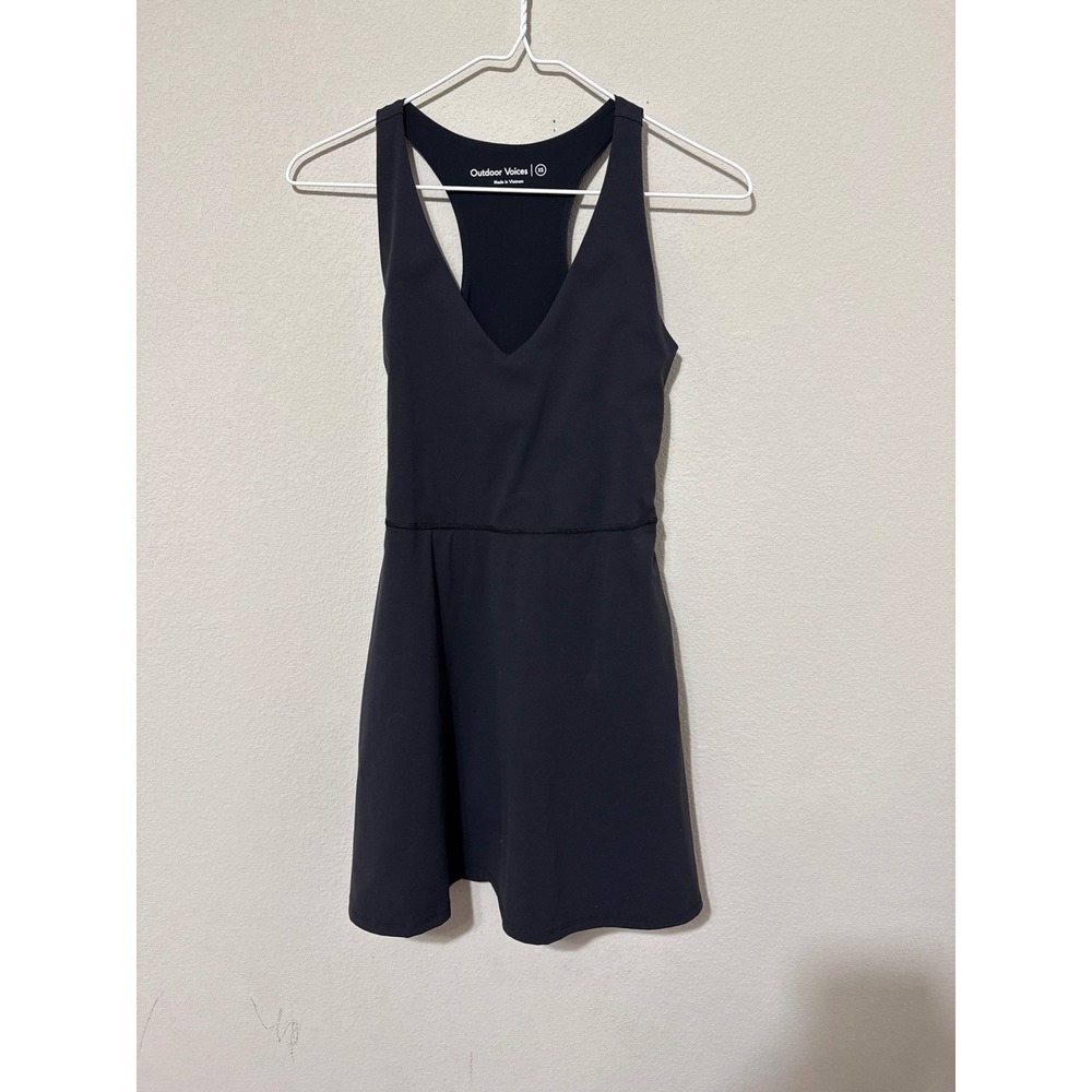 Outdoor Voices Exercise Dress Women‎ XS Black Racerback V-Neck Activewear Pocket